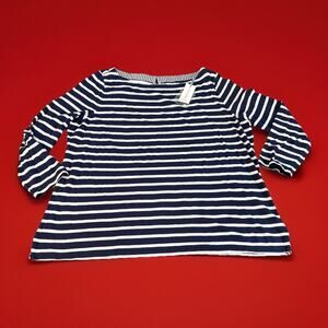 Crown & Ivy XXL 3/4 Sleeve Navy And White Stripe 100% Cotton NWT Boat Life